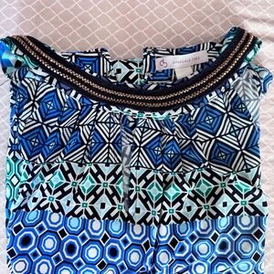 Dress Barn Evening Dress XL Geometric Blue, Teal, Green and black accent designs